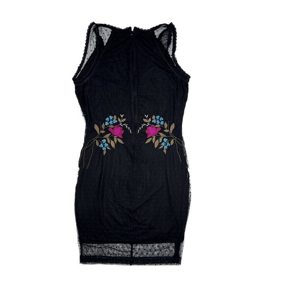Guess Embroidered Lace Black Pink Teal Olive Floral Bodycon V-Neck Dress Size L - Picture 4 of 10